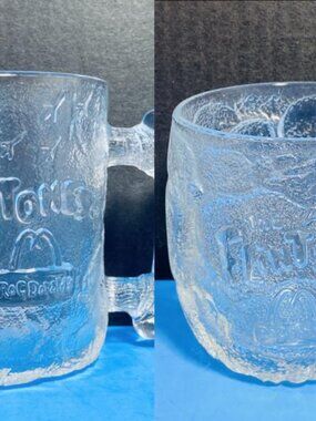 (2) VNTG Flintstones McDonald's Glass Mugs 1993 Pre-Dawn/Rocky Road RocDonalds